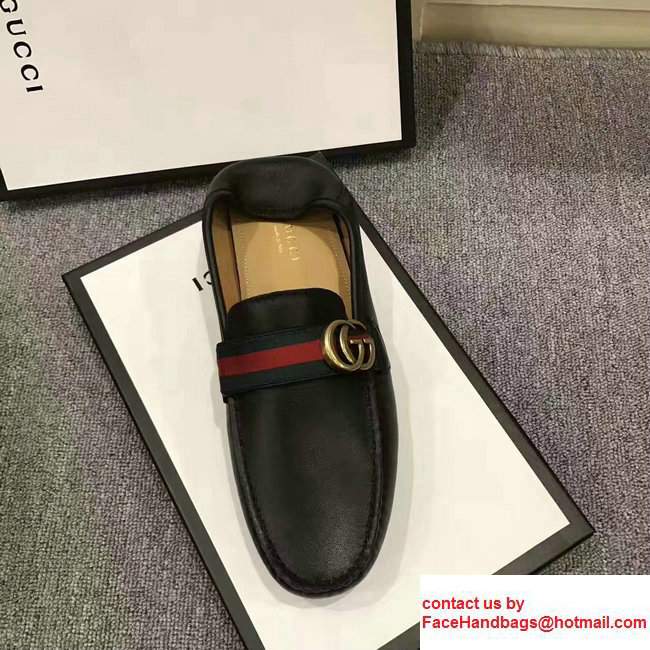 Gucci GG Web Leather Men's Loafter 428609 Black 2017 - Click Image to Close