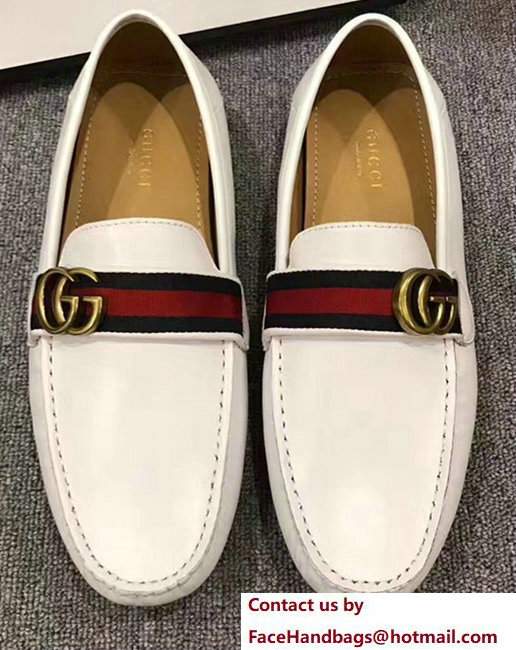 Gucci GG Web Leather Men's Loafter 428609 White 2017 - Click Image to Close