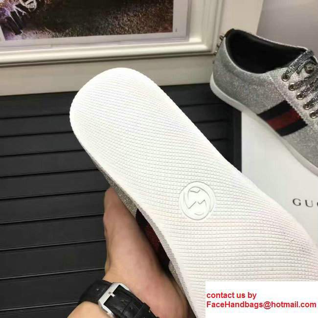 Gucci Glitter Web Men's Sneaker With Studs 414684 Sliver 2017