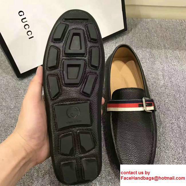 Gucci Grosgrain Driver With Sylvie Web Buckle Men's Shoes 473766 Black 2017 - Click Image to Close