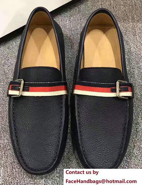 Gucci Grosgrain Driver With Sylvie Web Buckle Men's Shoes 473766 Dark Blue 2017 - Click Image to Close