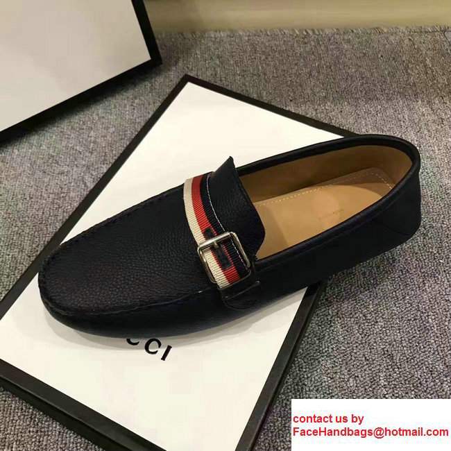 Gucci Grosgrain Driver With Sylvie Web Buckle Men's Shoes 473766 Dark Blue 2017 - Click Image to Close