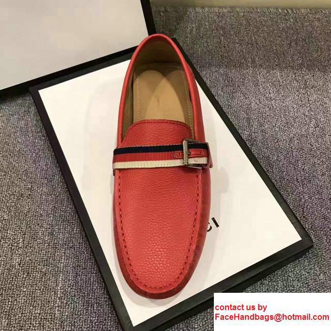 Gucci Grosgrain Driver With Sylvie Web Buckle Men's Shoes 473766 Red 2017 - Click Image to Close