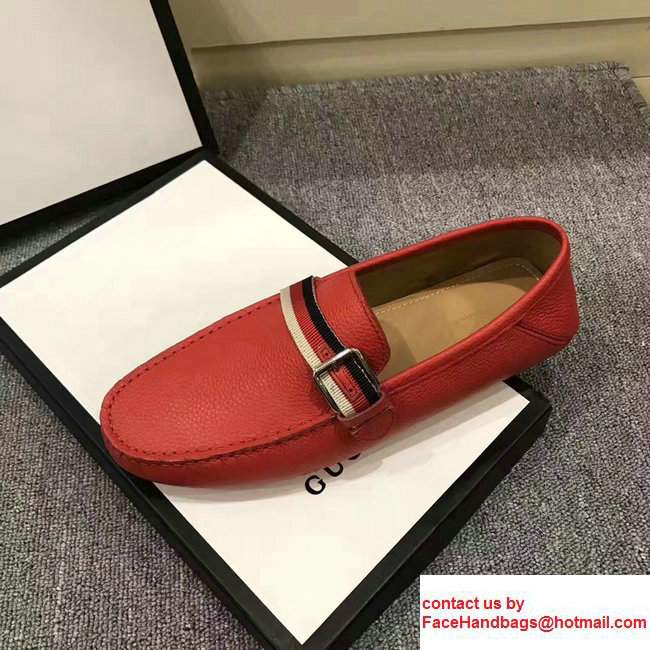 Gucci Grosgrain Driver With Sylvie Web Buckle Men's Shoes 473766 Red 2017