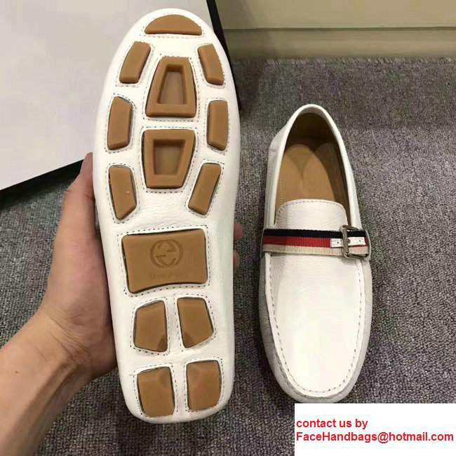 Gucci Grosgrain Driver With Sylvie Web Buckle Men's Shoes 473766 White 2017
