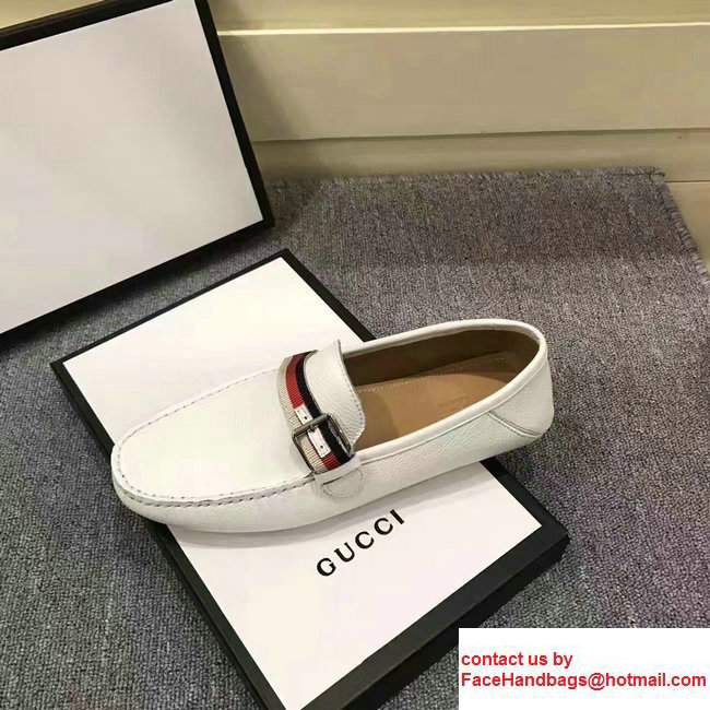 Gucci Grosgrain Driver With Sylvie Web Buckle Men's Shoes 473766 White 2017 - Click Image to Close