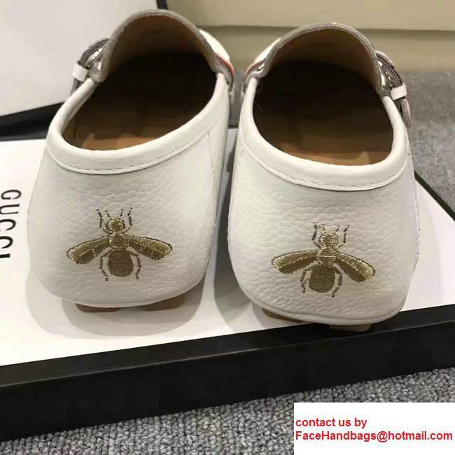 Gucci Grosgrain Driver With Sylvie Web Buckle Men's Shoes 473766 White 2017 - Click Image to Close