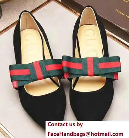 Gucci Heel 1.5cm Suede Ballet Flat With Web Bow 481183 Black 2017 - Click Image to Close