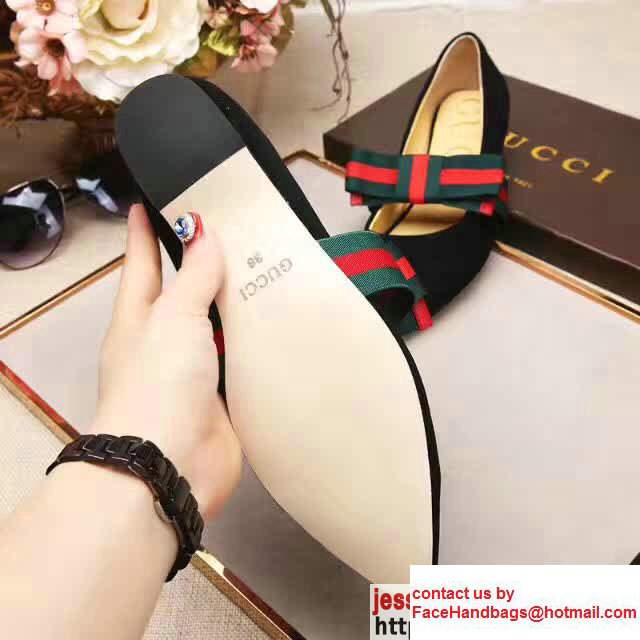 Gucci Heel 1.5cm Suede Ballet Flat With Web Bow 481183 Black 2017 - Click Image to Close