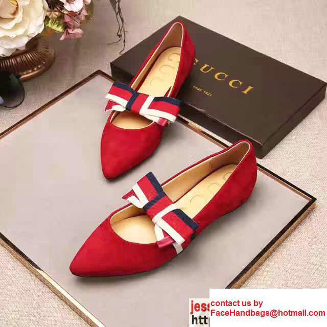 Gucci Heel 1.5cm Suede Ballet Flat With Web Bow 481183 Red 2017 - Click Image to Close