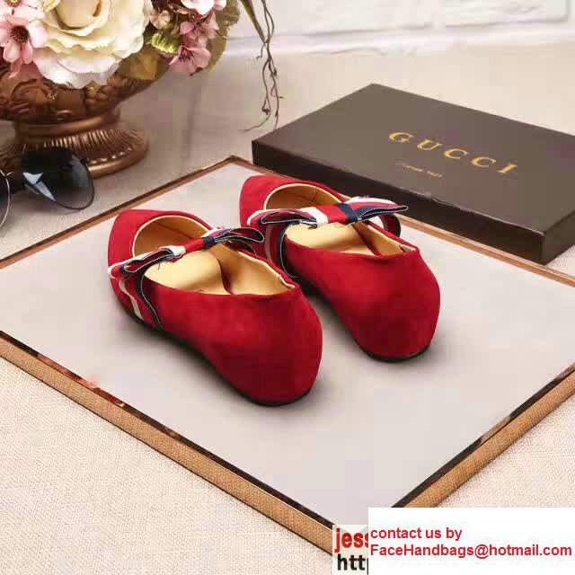 Gucci Heel 1.5cm Suede Ballet Flat With Web Bow 481183 Red 2017