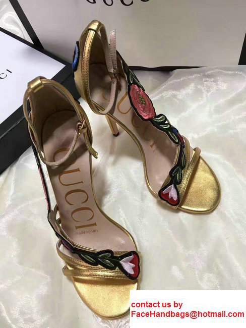 Gucci Heel 10cm Floral Embroidery Leather Scandal 475082 Metallic Gold 2017