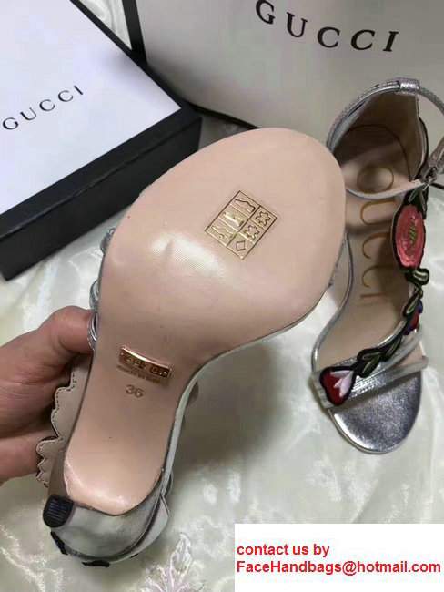 Gucci Heel 10cm Floral Embroidery Leather Scandal 475082 Sliver 2017 - Click Image to Close