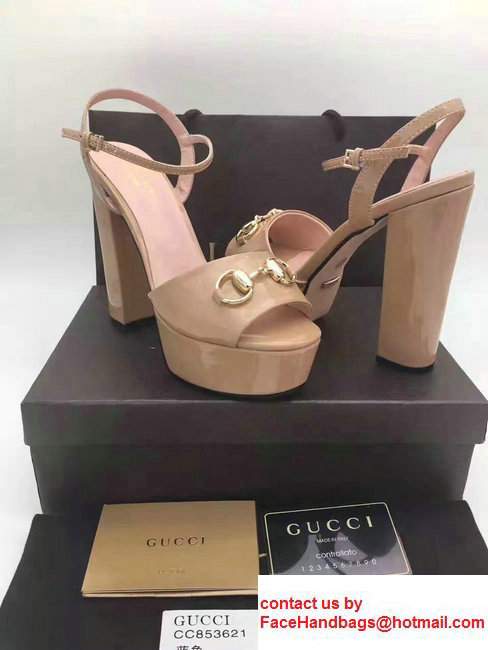 Gucci Heel 13cm Horsebit Detail With Platform PatentLeather Scandal Apricot 2017