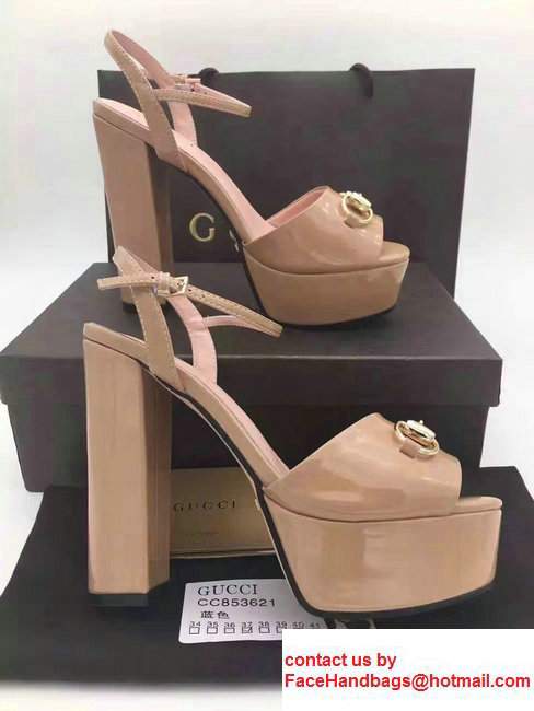 Gucci Heel 13cm Horsebit Detail With Platform PatentLeather Scandal Apricot 2017 - Click Image to Close