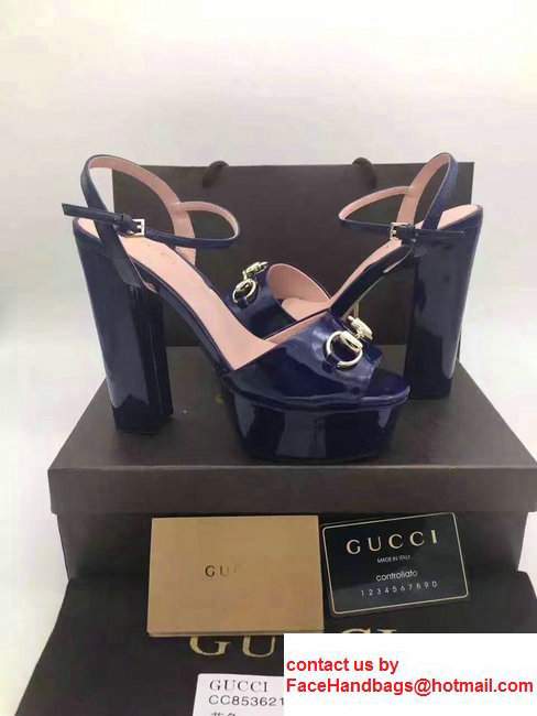 Gucci Heel 13cm Horsebit Detail With Platform PatentLeather Scandal Blue 2017