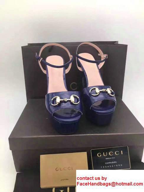 Gucci Heel 13cm Horsebit Detail With Platform PatentLeather Scandal Blue 2017