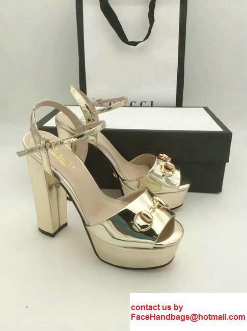 Gucci Heel 13cm Horsebit Detail With Platform PatentLeather Scandal Gold 2017 - Click Image to Close