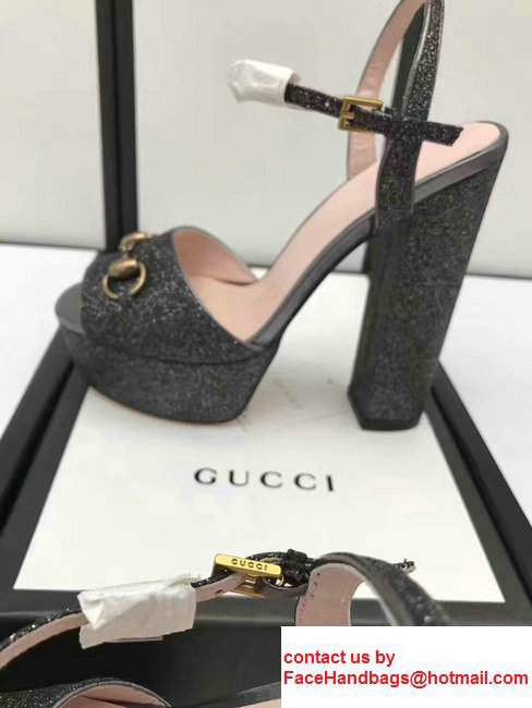 Gucci Heel 14cm Horsebit Detail With Platform Leather Glitter Scandal Black 2017 - Click Image to Close