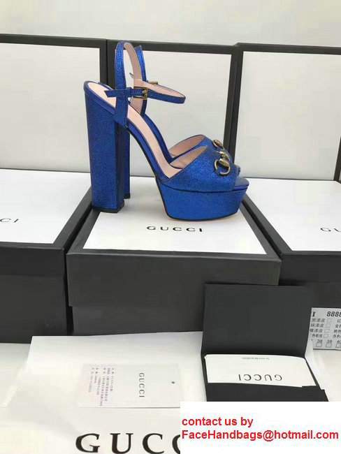 Gucci Heel 14cm Horsebit Detail With Platform Leather Glitter Scandal Blue 2017 - Click Image to Close