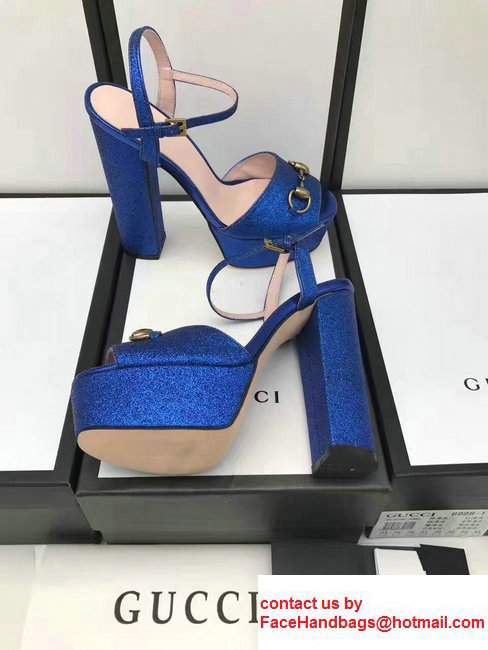 Gucci Heel 14cm Horsebit Detail With Platform Leather Glitter Scandal Blue 2017