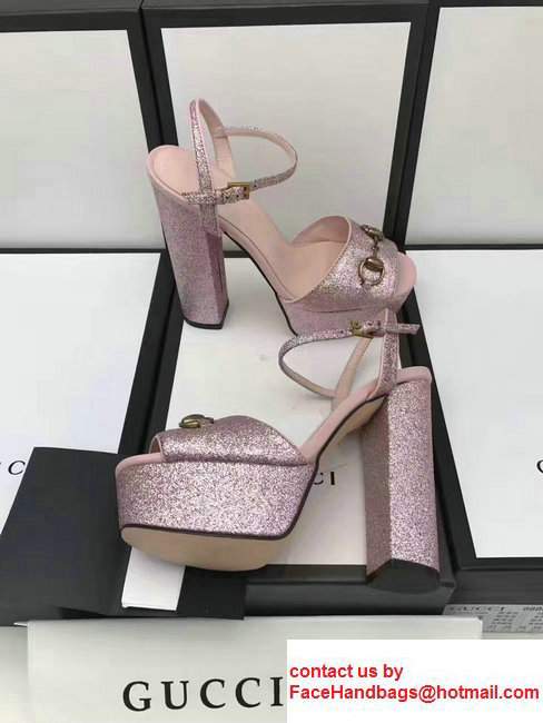 Gucci Heel 14cm Horsebit Detail With Platform Leather Glitter Scandal Pink 2017