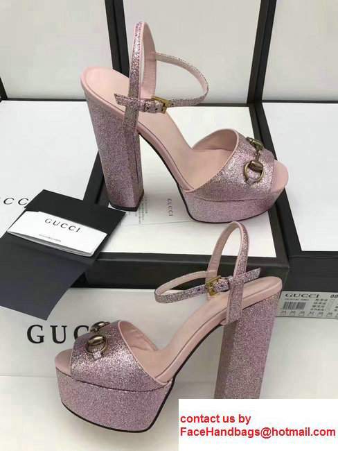 Gucci Heel 14cm Horsebit Detail With Platform Leather Glitter Scandal Pink 2017 - Click Image to Close