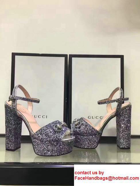 Gucci Heel 14cm Horsebit Detail With Platform Leather Paillette Scandal Purple 2017