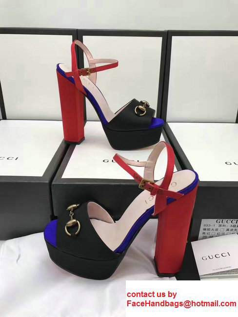 Gucci Heel 14cm Horsebit Detail With Platform Leather Scandal Black/Red 2017 - Click Image to Close