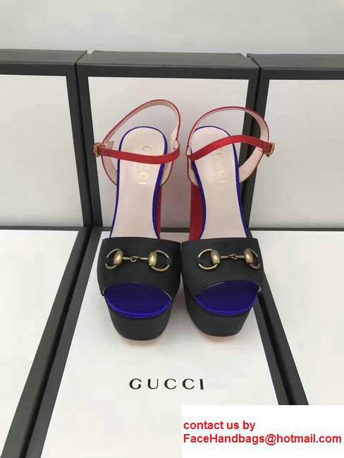 Gucci Heel 14cm Horsebit Detail With Platform Leather Scandal Black/Red 2017