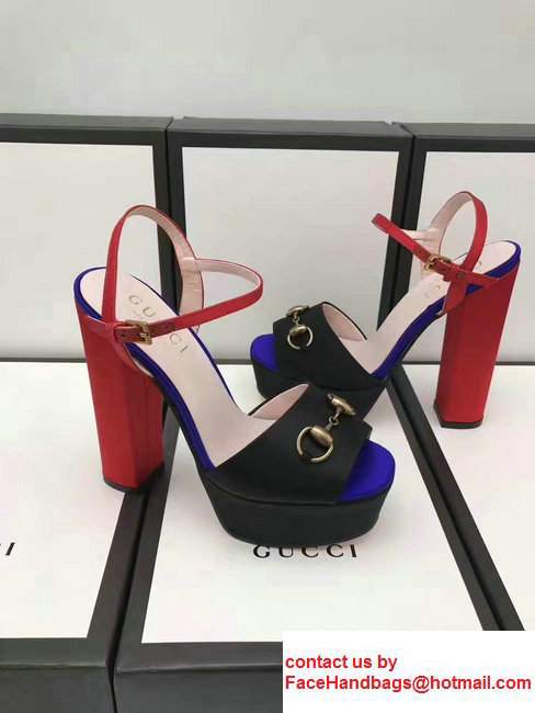 Gucci Heel 14cm Horsebit Detail With Platform Leather Scandal Black/Red 2017 - Click Image to Close