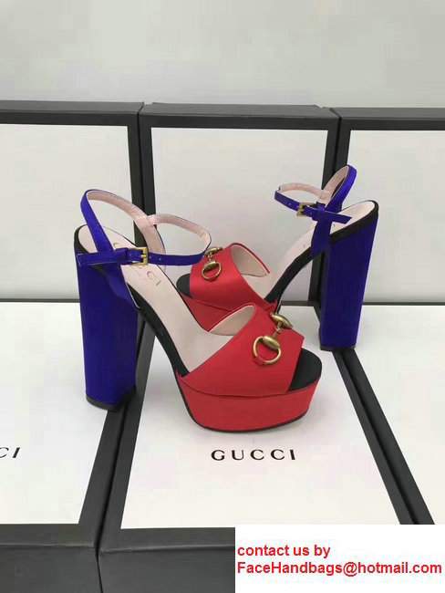 Gucci Heel 14cm Horsebit Detail With Platform Leather Scandal Red/Blue 2017 - Click Image to Close