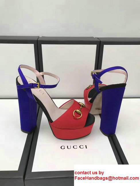 Gucci Heel 14cm Horsebit Detail With Platform Leather Scandal Red/Blue 2017