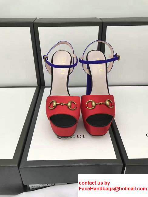 Gucci Heel 14cm Horsebit Detail With Platform Leather Scandal Red/Blue 2017 - Click Image to Close