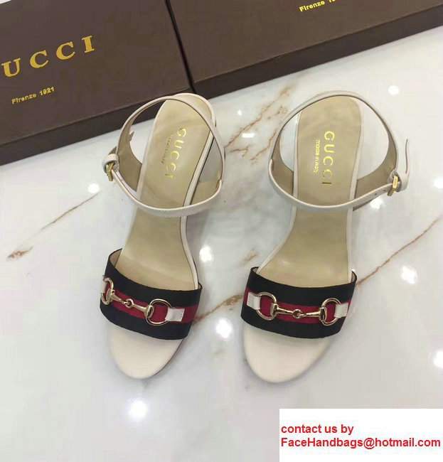 Gucci Heel 6cm Horsebit Detail Web Leather Scandals White 2017 - Click Image to Close