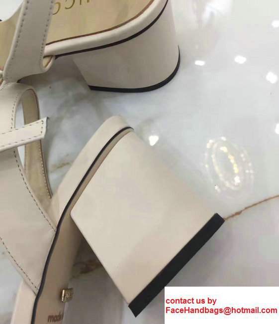 Gucci Heel 6cm Horsebit Detail Web Leather Scandals White 2017 - Click Image to Close