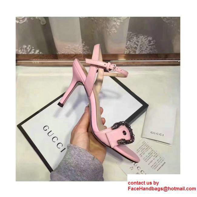 Gucci Heel 7cm Leather Scandal Tiger Head Buckle Front Detail Pink2017 - Click Image to Close