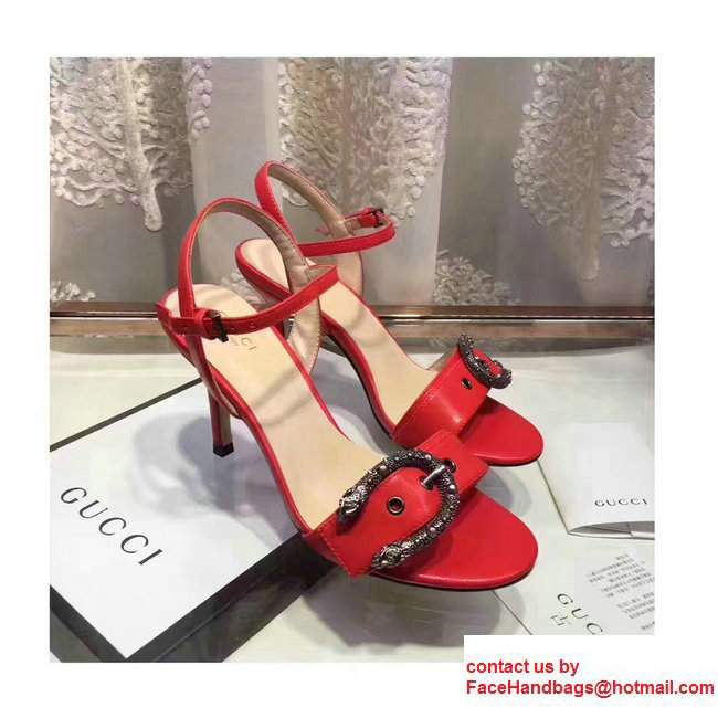 Gucci Heel 7cm Leather Scandal Tiger Head Buckle Front Detail Red 2017 - Click Image to Close