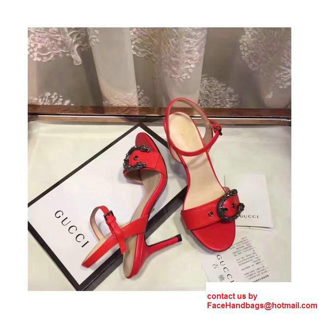 Gucci Heel 7cm Leather Scandal Tiger Head Buckle Front Detail Red 2017