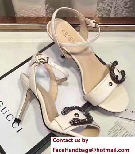 Gucci Heel 7cm Leather Scandal Tiger Head Buckle Front Detail White 2017 - Click Image to Close