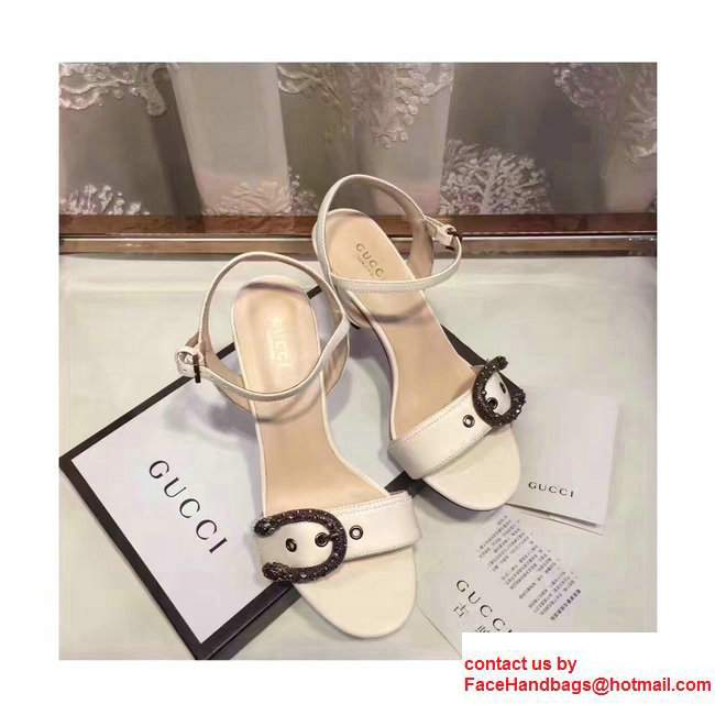 Gucci Heel 7cm Leather Scandal Tiger Head Buckle Front Detail White 2017