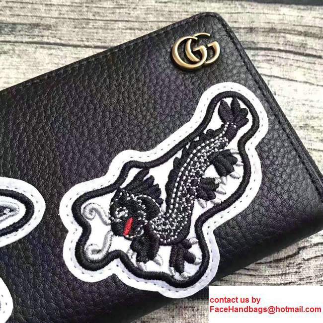 Gucci Leather Zip Around Wallet With Embroidered Black Dragon 474584 2017