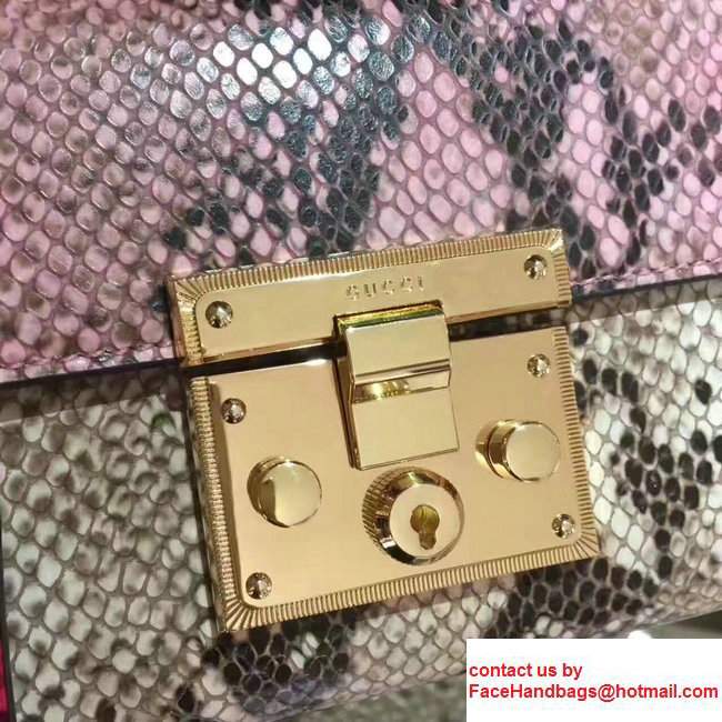Gucci Padlock Python Pattern Leather Shoulder Small Shoulder Bag Pink/Gary 2017 - Click Image to Close