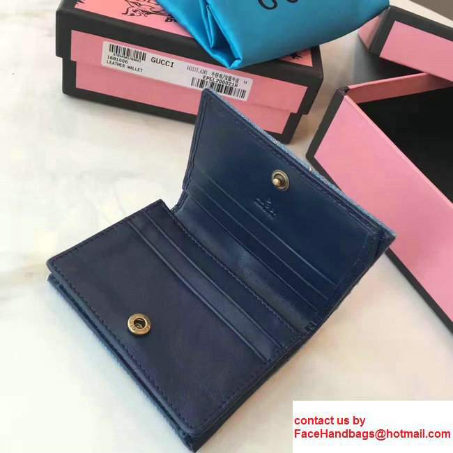 Gucci Pearl Logo GG Marmont Cloth Fabric Card Caase 466492 Blue