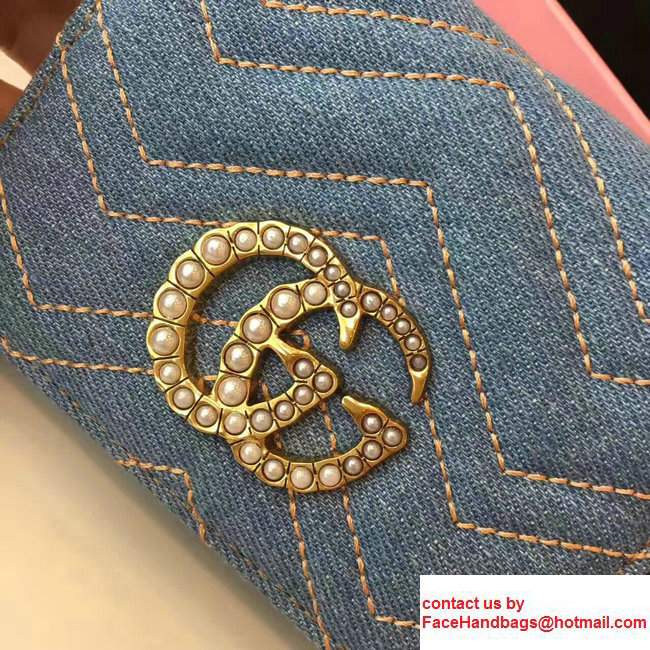 Gucci Pearl Logo GG Marmont Cloth Fabric Card Caase 466492 Blue