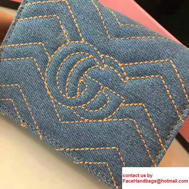 Gucci Pearl Logo GG Marmont Cloth Fabric Card Caase 466492 Blue - Click Image to Close