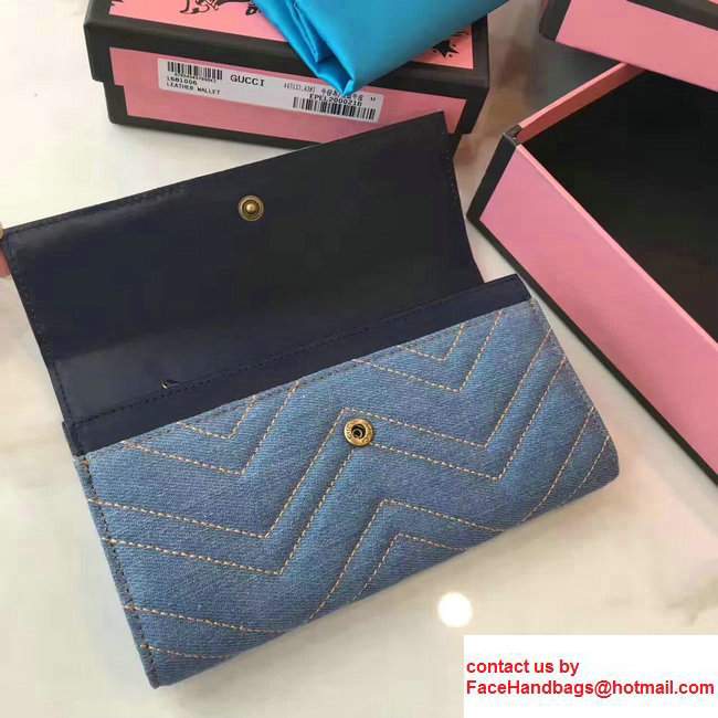 Gucci Pearl Logo GG Marmont Matelasse Chevron Cloth Fabric Continental Wallet 443436 Blue - Click Image to Close