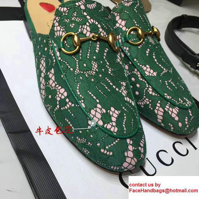 Gucci Princetown In Floral Lace Horsebit Detail Slides 475094 Green 2017 - Click Image to Close