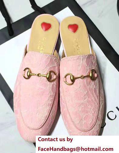 Gucci Princetown In Floral Lace Horsebit Detail Slides 475094 Pink 2017 - Click Image to Close