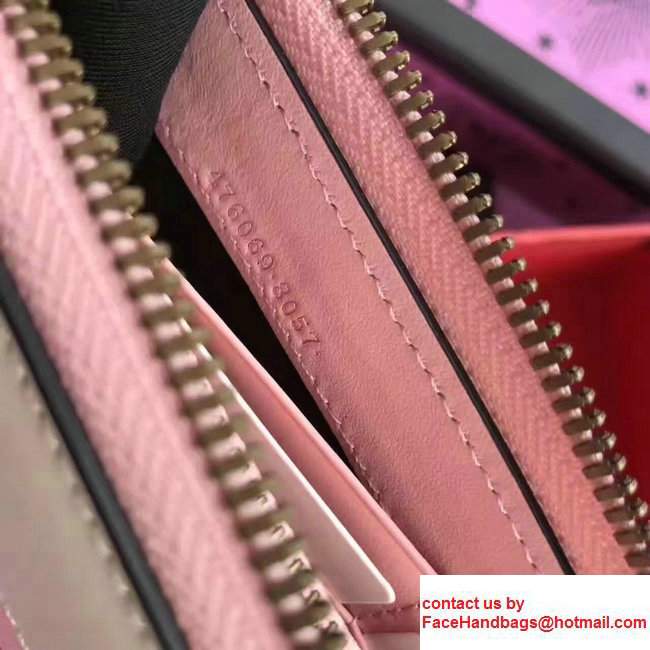 Gucci Queen Margaret Leather Continental Zip Around Wallet Metal Bee Trim 476069 White/Light Pink 2017